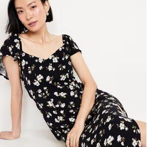❤️‍🔥BOGO FREE NWT old navy black flutter side slit floral midi dress smocked